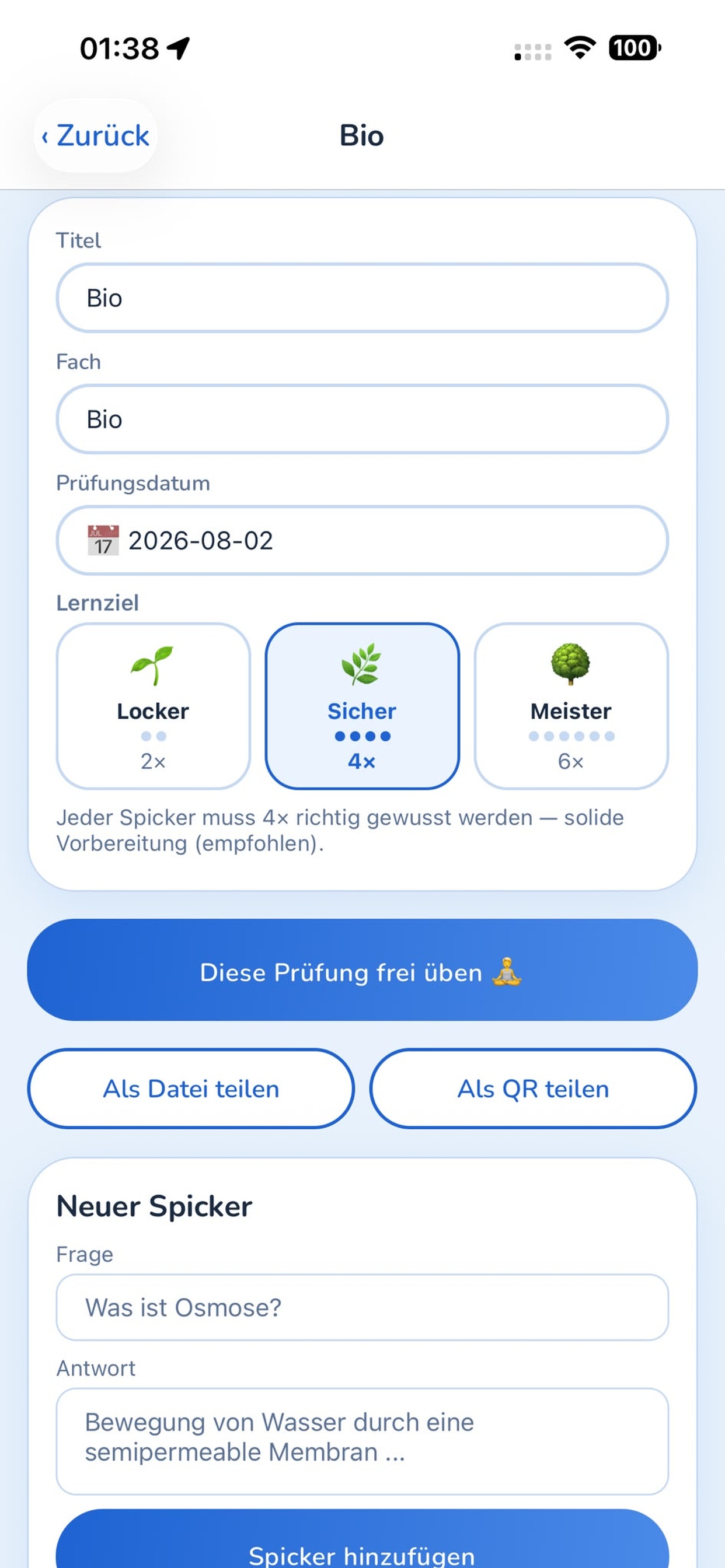 Lernkarten erstellen und QR-Code teilen