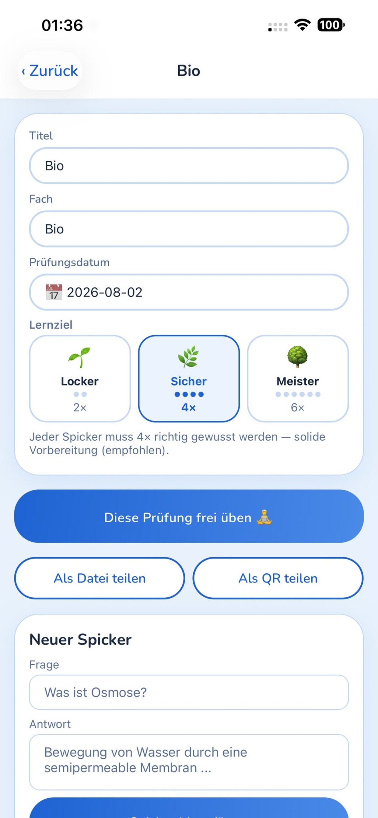 Prüfung anlegen