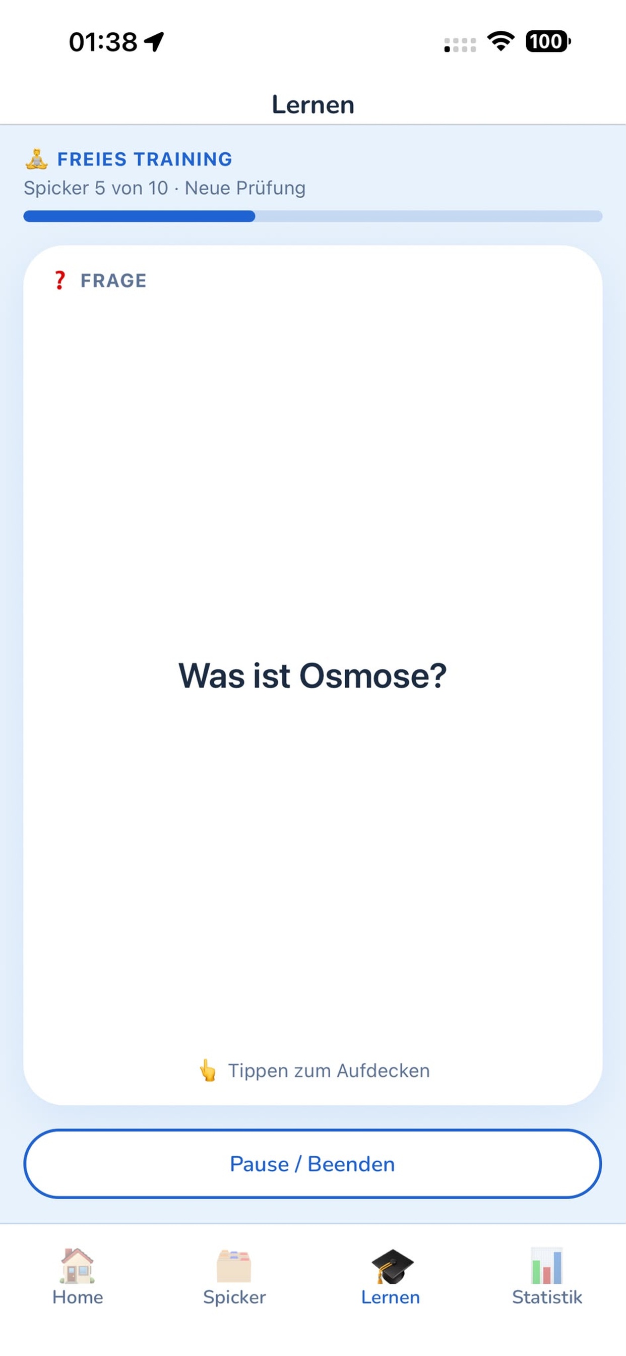 Spickzettel Lern-Session — Lernkarte mit Frage